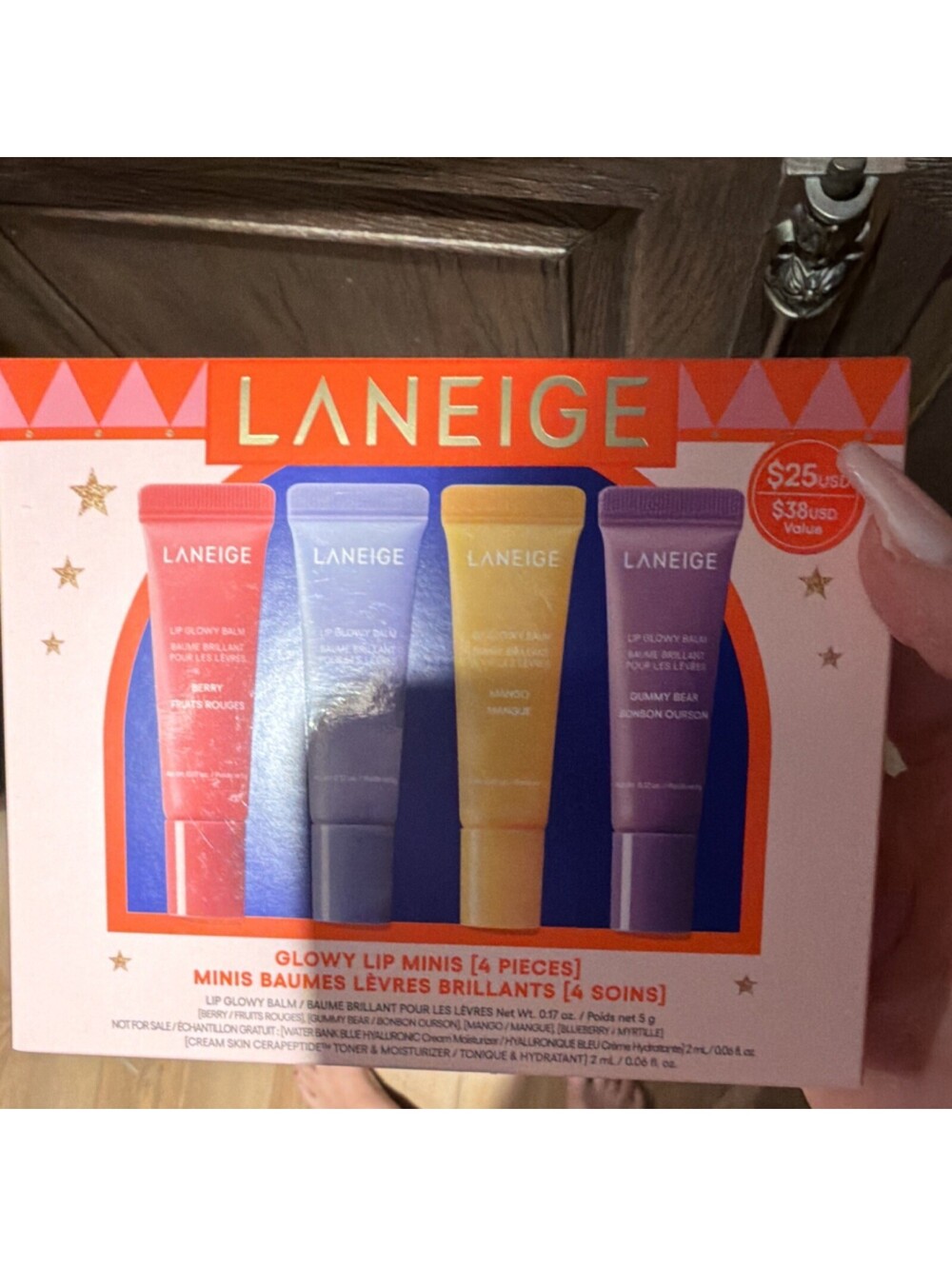 Laneige Glowy Lip Minis Lip Balm Set 4 Pieces Berry Blueberry Mango Gummy Bear
